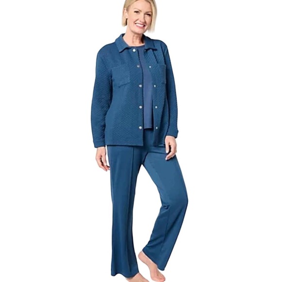 Muk Luks Pants - MUK LUKS Regular 3-Piece Quilted Shacket Lounge Set DENIM BLUE NWT SIZE XL